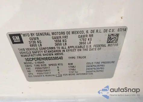 2014 Chevrolet Silverado 1500 1Lt z USA, uszkodzony, nr VIN 3GCPCREH8EG538540